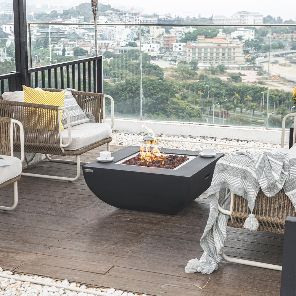 Aurora Fire Table Outdoor Fire Pit 34" x 34" Cast Concrete Firepit Includes Lava Rocks 45