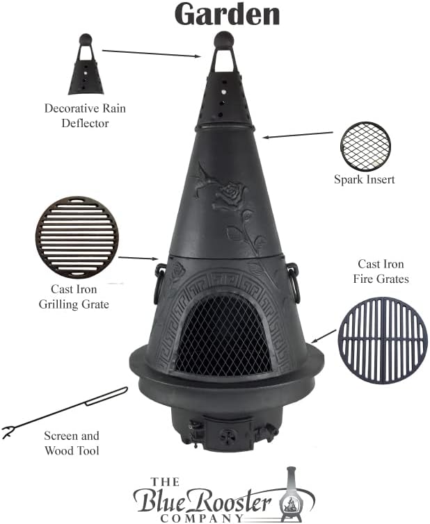 The Blue Rooster Garden Cast Aluminum Chiminea in Charcoal 44" Outdoor Fireplace with Ash Access Door