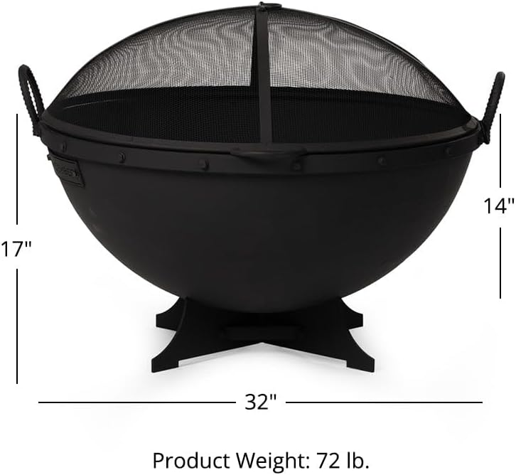 Ash & Ember 32in Hemisphere Fire Pit with Screen and Poker