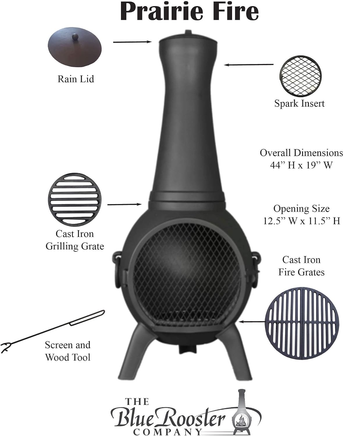 The Blue Rooster Prairie Fire Chiminea Outdoor Fireplace